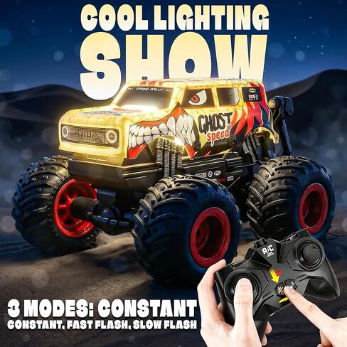 BEZGAR Monster Truck Toys, Remote Control Monster Truck with Dancing Spins, Lights & Music, 1:20 Remote Control Car for Boys 4-7, 5 6 7 8 9 10 +Year Old Boys Birthday Gifts (Yellow) in Kuwait