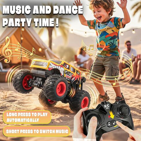 BEZGAR Monster Truck Toys, Remote Control Monster Truck with Dancing Spins, Lights & Music, 1:20 Remote Control Car for Boys 4-7, 5 6 7 8 9 10 +Year Old Boys Birthday Gifts (Yellow) in Kuwait