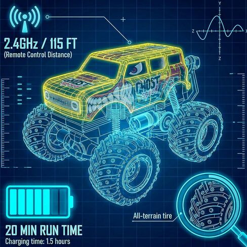 BEZGAR Monster Truck Toys, Remote Control Monster Truck with Dancing Spins, Lights & Music, 1:20 Remote Control Car for Boys 4-7, 5 6 7 8 9 10 +Year Old Boys Birthday Gifts (Yellow) in Kuwait
