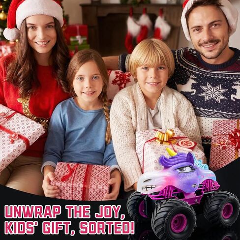 سيارة يونيكورن RC للفتيات 1:18 شاحنة برمائية تعمل بالتحكم عن بعد على الطرق الوعرة مع أضواء LED لجميع التضاريس، سيارة وحشية 2.4 جيجا هرتز لعبة هواية زاحفة عالية السرعة مع بطاريتين هدية عيد ميلاد للأطفال من سن 6 إلى 12 عامًا in Kuwait