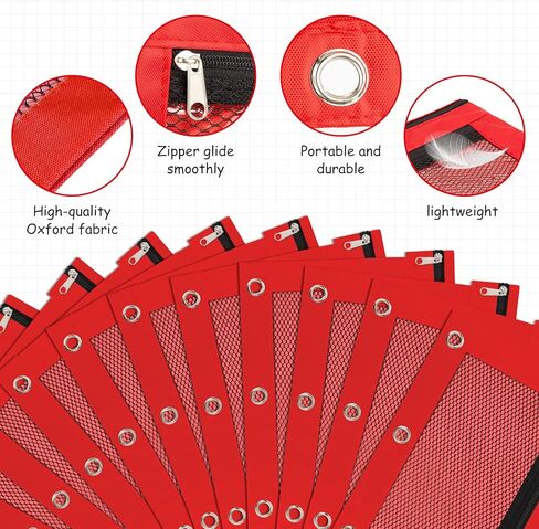 IKAYAS 3 Pack Pencil Pouch for 3 Ring Binder bulk Binder Pouch with Zipper for Classroom Box Pencil Case for Storing School Students Teacher Supplies,Red in Kuwait