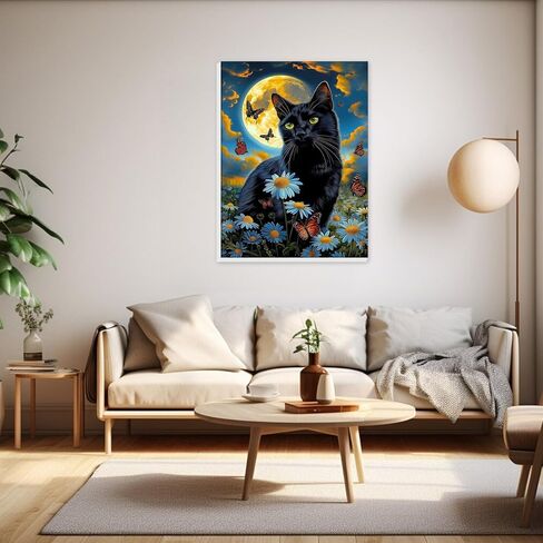 HEIBAGO Paint by Numbers kit for Adults Framed Canvas - with Wooden Easel, Black Cat Paint by Numbers for Adults Beginner, Butterfly DIY Acrylic Oil Painting Kits Arts Crafts for Wall Decor 12x16inch in Saudi Arabia