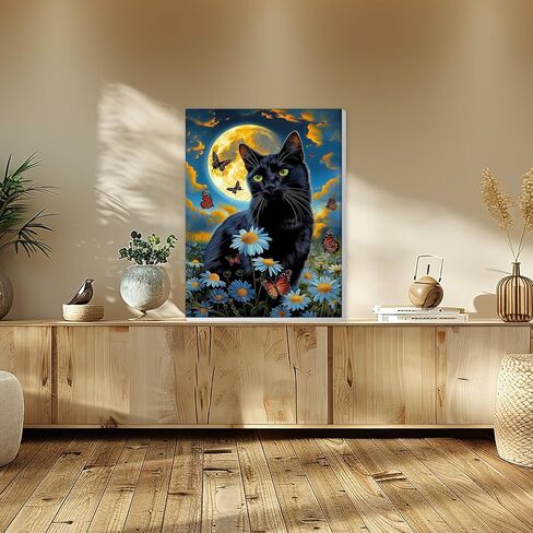 HEIBAGO Paint by Numbers kit for Adults Framed Canvas - with Wooden Easel, Black Cat Paint by Numbers for Adults Beginner, Butterfly DIY Acrylic Oil Painting Kits Arts Crafts for Wall Decor 12x16inch in Saudi Arabia