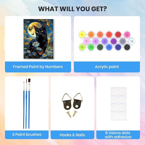 HEIBAGO Paint by Numbers kit for Adults Framed Canvas - with Wooden Easel, Black Cat Paint by Numbers for Adults Beginner, Butterfly DIY Acrylic Oil Painting Kits Arts Crafts for Wall Decor 12x16inch in Saudi Arabia