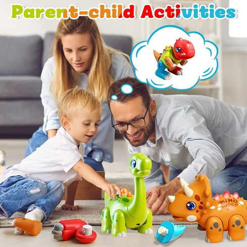 LZZAPJ Montessori Dinosaur Assembly Toy Set with Lights & Music - STEM Dinosaur Toys for Kids 3-4, Baby & Toddlers Ages 3 4 5 Years Old, Perfect Christmas/Birthday Gift for Boys & Girls in Kuwait