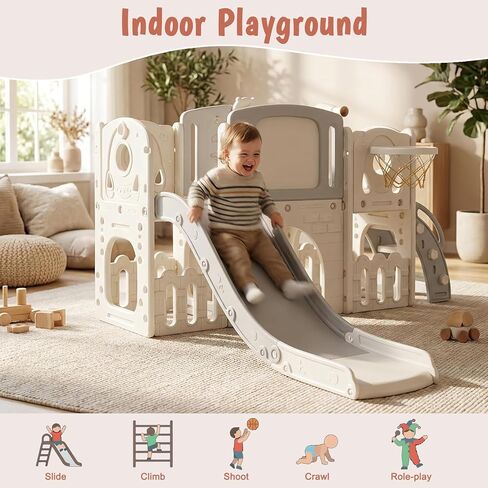 9-in-1 Toddler Slide and Climber Playset, Indoor Outdoor Kids Playground with Basketball Hoop, Telescope, Storage & Tunnel, Sturdy Freestanding Activity Center for Toddlers Age 1-3 in Kuwait