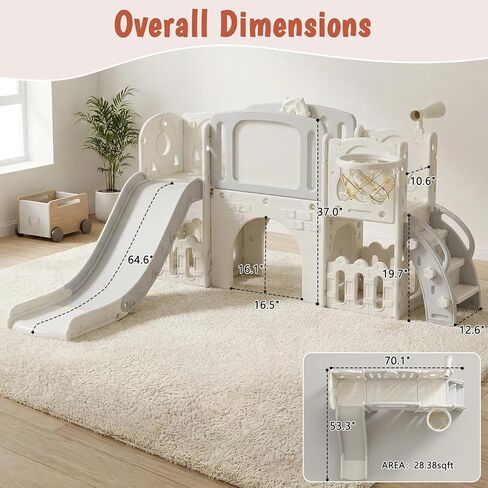 9-in-1 Toddler Slide and Climber Playset, Indoor Outdoor Kids Playground with Basketball Hoop, Telescope, Storage & Tunnel, Sturdy Freestanding Activity Center for Toddlers Age 1-3 in Kuwait