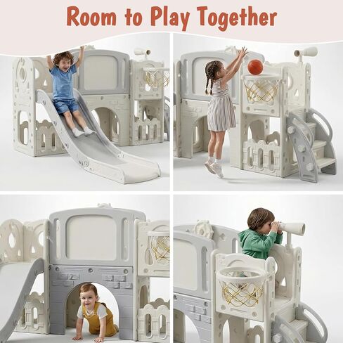9-in-1 Toddler Slide and Climber Playset, Indoor Outdoor Kids Playground with Basketball Hoop, Telescope, Storage & Tunnel, Sturdy Freestanding Activity Center for Toddlers Age 1-3 in Kuwait