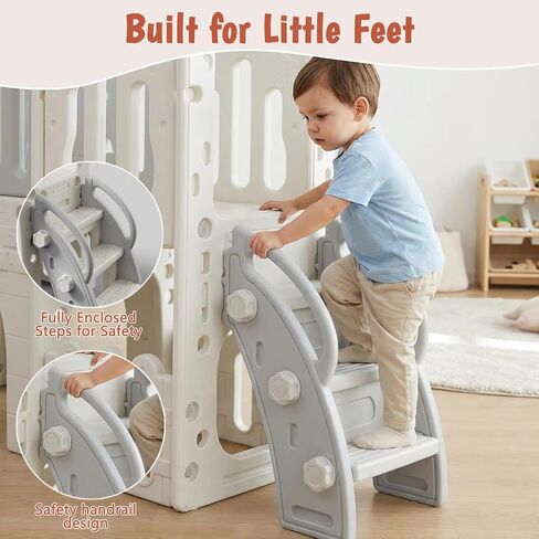 9-in-1 Toddler Slide and Climber Playset, Indoor Outdoor Kids Playground with Basketball Hoop, Telescope, Storage & Tunnel, Sturdy Freestanding Activity Center for Toddlers Age 1-3 in Kuwait