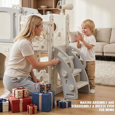 9-in-1 Toddler Slide and Climber Playset, Indoor Outdoor Kids Playground with Basketball Hoop, Telescope, Storage & Tunnel, Sturdy Freestanding Activity Center for Toddlers Age 1-3 in Kuwait