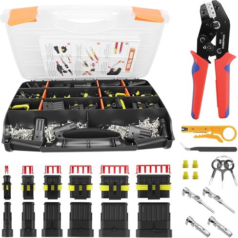 1014pcs 63 Sets Waterproof Automotive Wire Connectors Kit with Ratchet Crimper,1-6 Pin Weather Pack Sealed Electrical Plug IP67 PA66, Marine Quick Disconnect Terminals for Car Truck Boat (20-14 AWG) in Kuwait