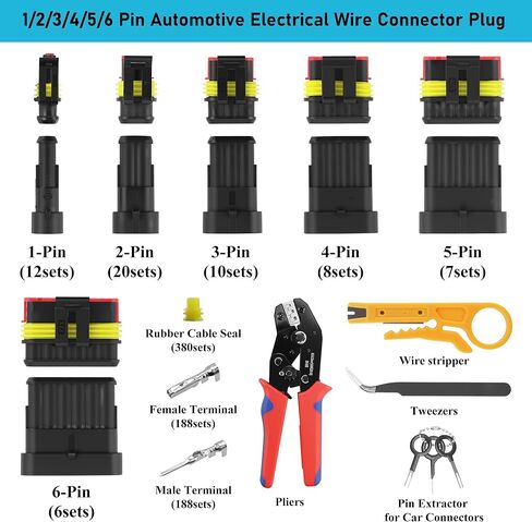 1014pcs 63 Sets Waterproof Automotive Wire Connectors Kit with Ratchet Crimper,1-6 Pin Weather Pack Sealed Electrical Plug IP67 PA66, Marine Quick Disconnect Terminals for Car Truck Boat (20-14 AWG) in Kuwait