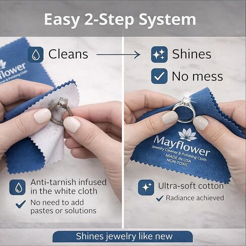 Mayflower Polishing Cloth for Silver, Gold, Platinum USA Made. Pure Cotton Pro Size Cleaning Cloth That Shines Like New Jewelry Watches Engagement Rings Silverware Coins Diamonds Musical Instruments in Saudi Arabia