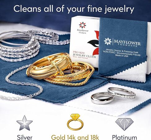 Mayflower Polishing Cloth for Silver, Gold, Platinum USA Made. Pure Cotton Pro Size Cleaning Cloth That Shines Like New Jewelry Watches Engagement Rings Silverware Coins Diamonds Musical Instruments in Saudi Arabia