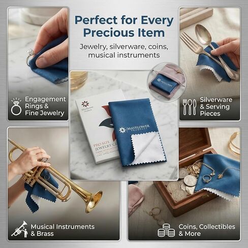Mayflower Polishing Cloth for Silver, Gold, Platinum USA Made. Pure Cotton Pro Size Cleaning Cloth That Shines Like New Jewelry Watches Engagement Rings Silverware Coins Diamonds Musical Instruments in Saudi Arabia