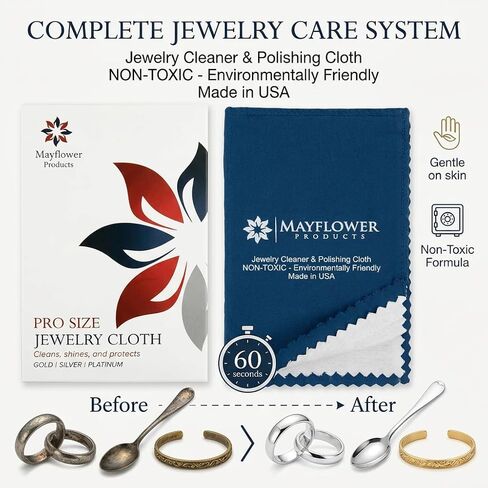 Mayflower Polishing Cloth for Silver, Gold, Platinum USA Made. Pure Cotton Pro Size Cleaning Cloth That Shines Like New Jewelry Watches Engagement Rings Silverware Coins Diamonds Musical Instruments in Saudi Arabia