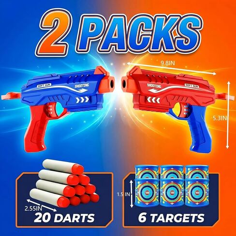 2 حزمة من ألعاب Blaster Guns Boys، لعبة إطلاق نار سهلة الهدف في الداخل والخارج، 20 سهمًا إسفنجيًا ناعمًا و6 أهداف ضربة قاضية، هدايا عيد ميلاد للأعمار من 6 إلى 12 عامًا، متعة متعددة اللاعبين، التنسيق بين اليد والعين in Kuwait