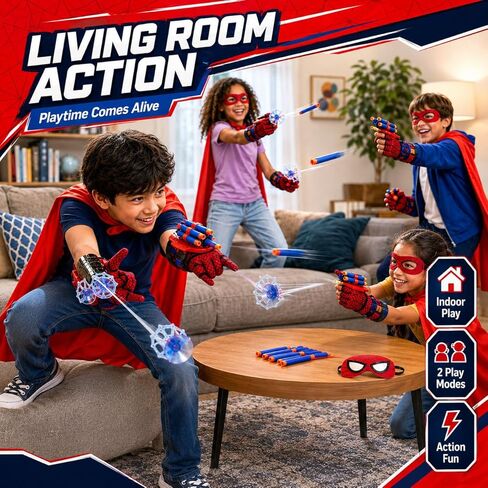 6 in 1 Hero Spider Web Shooters Toys Role-Playing Set, 2 pcs Wrist Foam Dart Launcher Shooters Set with Spider Cape, Mask, Gloves, 120 Soft Darts, 3 Suction Cup, Indoor Outdoor Party Favors for Kids in Kuwait