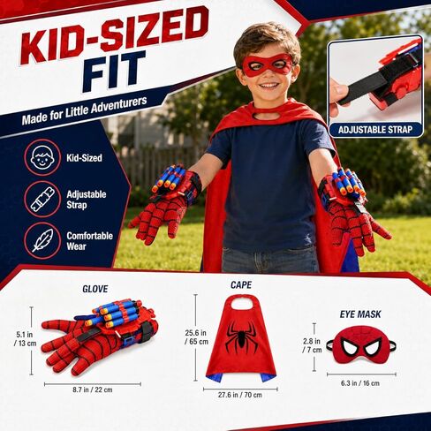 6 in 1 Hero Spider Web Shooters Toys Role-Playing Set, 2 pcs Wrist Foam Dart Launcher Shooters Set with Spider Cape, Mask, Gloves, 120 Soft Darts, 3 Suction Cup, Indoor Outdoor Party Favors for Kids in Kuwait