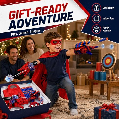 6 in 1 Hero Spider Web Shooters Toys Role-Playing Set, 2 pcs Wrist Foam Dart Launcher Shooters Set with Spider Cape, Mask, Gloves, 120 Soft Darts, 3 Suction Cup, Indoor Outdoor Party Favors for Kids in Kuwait