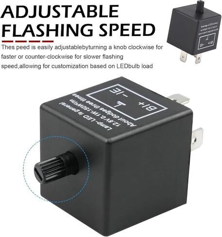 مرحل فلاش LED CF-13، مرحل إشارة الانعطاف قابل للتعديل بثلاثة دبابيس لتثبيت التحذير من المخاطر، أداة إصلاح وميض التوصيل والتشغيل، مناسب لمعظم السيارات (أسود) in Kuwait