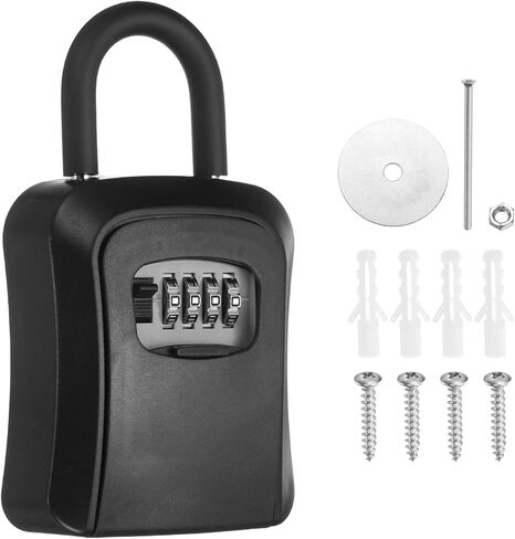 PATIKIL Wall Mount Key Lock Box (4.5"x3.9"x1.8", Black) - 4 Digit Portable Combination Lockbox for Keys Safe Security Storage Resettable Code Lockbox for Home Office in Kuwait