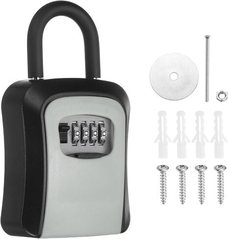 PATIKIL Wall Mount Key Lock Box (4.5"x3.9"x1.8", Black) - 4 Digit Portable Combination Lockbox for Keys Safe Security Storage Resettable Code Lockbox for Home Office in Saudi Arabia