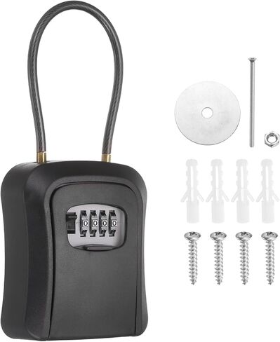 PATIKIL Wall Mount Key Lock Box (4.7"x3.9"x1.8", Gray) - 4 Digit Portable Combination Lockbox for Keys Safe Security Storage Resettable Code Lockbox for Home Office in Kuwait