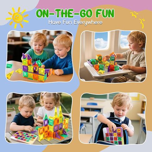 47PCS Magnetic Tiles Travel Toys, Mini Magnetic Letters Building Blocks With ABC Alphabet Iron Case for Kids Ages 1-3 3-5 4-8, Toddler Boys & Girls STEM Educational Toys for Outdoor Airplane Car in Kuwait