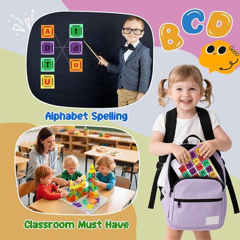 47PCS Magnetic Tiles Travel Toys, Mini Magnetic Letters Building Blocks With ABC Alphabet Iron Case for Kids Ages 1-3 3-5 4-8, Toddler Boys & Girls STEM Educational Toys for Outdoor Airplane Car in Kuwait