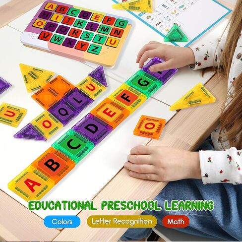 47PCS Magnetic Tiles Travel Toys, Mini Magnetic Letters Building Blocks With ABC Alphabet Iron Case for Kids Ages 1-3 3-5 4-8, Toddler Boys & Girls STEM Educational Toys for Outdoor Airplane Car in Kuwait