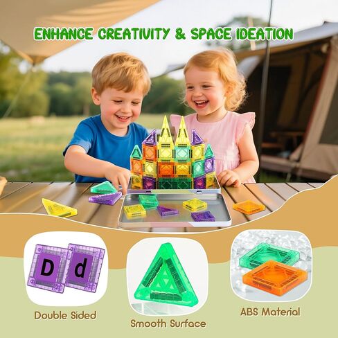 47PCS Magnetic Tiles Travel Toys, Mini Magnetic Letters Building Blocks With ABC Alphabet Iron Case for Kids Ages 1-3 3-5 4-8, Toddler Boys & Girls STEM Educational Toys for Outdoor Airplane Car in Kuwait