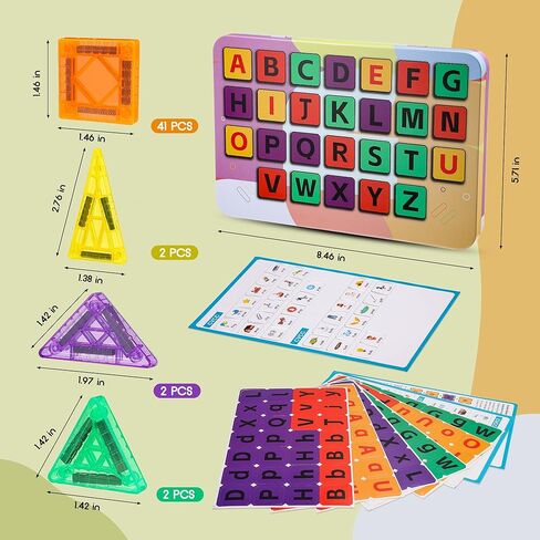 47PCS Magnetic Tiles Travel Toys, Mini Magnetic Letters Building Blocks With ABC Alphabet Iron Case for Kids Ages 1-3 3-5 4-8, Toddler Boys & Girls STEM Educational Toys for Outdoor Airplane Car in Kuwait