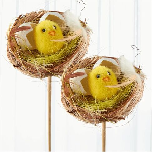 Factory Direct Craft Yellow Sisal Chick Floral Picks Set of 2 - for Easter Arrangements and Spring Decorating (Pick 11 Inches Long) in Kuwait