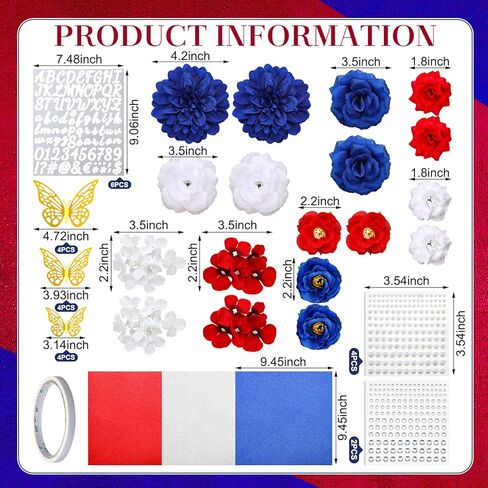 FineCheer 46 Pcs DIY Puerto Rico Graduation Cap Decoration Kit Red White Blue Dominican Republic Flower 3D Butterfly Rhinestone Pearl Letter Sticker Glitter Paper for 2026 Grad Hat Topper Party Decor in Kuwait