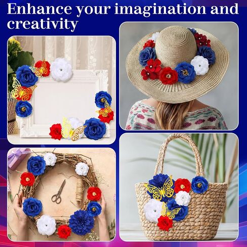 FineCheer 46 Pcs DIY Puerto Rico Graduation Cap Decoration Kit Red White Blue Dominican Republic Flower 3D Butterfly Rhinestone Pearl Letter Sticker Glitter Paper for 2026 Grad Hat Topper Party Decor in Kuwait