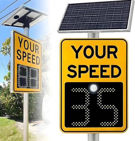 Solar-Powered LED Radar Speed Limit Sign, 24x35 Inch Traffic Feedback Board with Accessories, 2-Digit Speed Display for Enhanced Road Safety in Kuwait