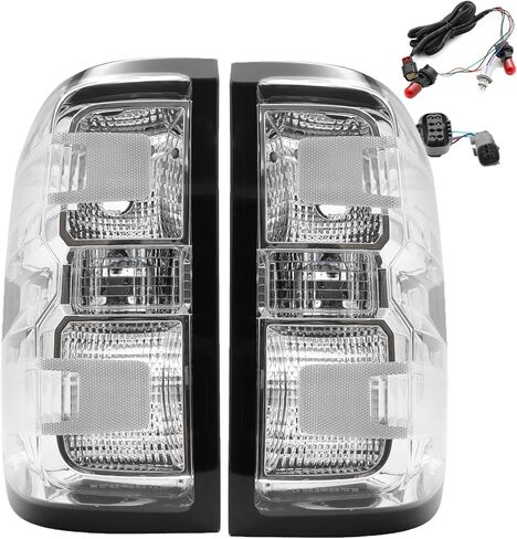 مجموعة مصابيح الذيل متوافقة مع 2014-2018 Chevy Silverado 1500/2019 Silverado 1500 LD/2015-2019 Silverado 2500 HD 3500 HD الفرامل الخلفية الخلفية عدسة واضحة الإسكان مع تسخير المصابيح in Kuwait