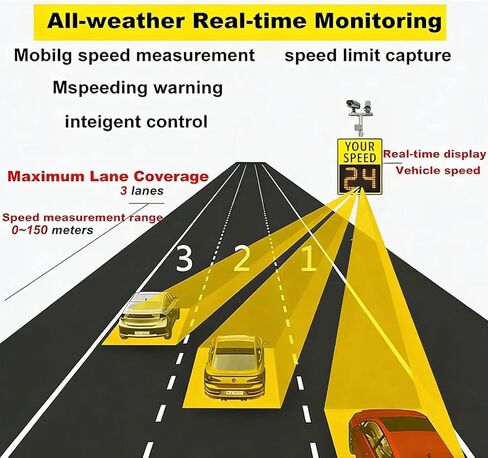 Solar Powered LED Speed Limit Sign - Flashing Speed Display for Streets, Neighborhoods, Schools & Parking Lots - Enhance Safety & Visibility, Eco-Friendly Traffic Control Solution in Kuwait