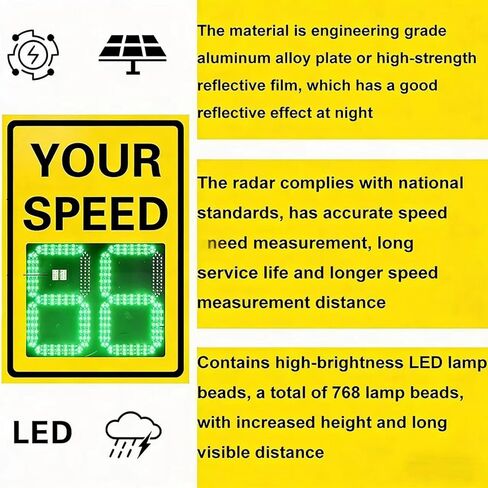 Solar Powered LED Speed Limit Sign - Flashing Speed Display for Streets, Neighborhoods, Schools & Parking Lots - Enhance Safety & Visibility, Eco-Friendly Traffic Control Solution in Kuwait