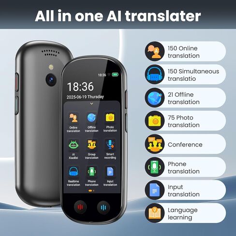 جهاز مترجم اللغة لا يحتاج إلى شبكة WiFi، مترجم AI مع ChatGPT، جهاز مترجم صوتي في اتجاهين في الوقت الحقيقي مع أكثر من 150 لغة، التسجيل/غير متصل/ترجمة الصور لتعلم الأعمال أثناء السفر in Kuwait