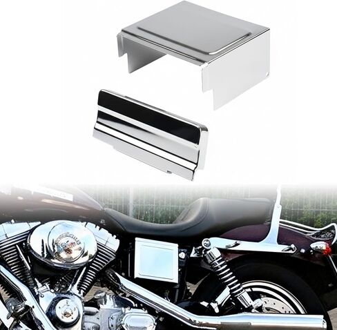 غطاء جانبي وعلوي للبطارية المعدنية من Astra Depot متوافق مع 1997-2003 Harley Sportster XL 1200C 1200S 883C 883R XLH 1200 883 Hugger (كروم) in Kuwait