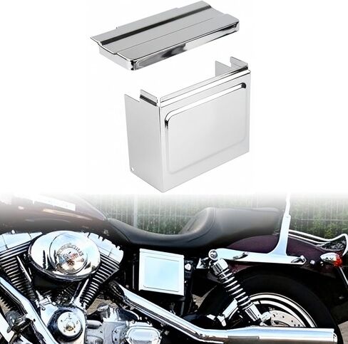 غطاء جانبي وعلوي للبطارية المعدنية من Astra Depot متوافق مع 1997-2003 Harley Sportster XL 1200C 1200S 883C 883R XLH 1200 883 Hugger (كروم) in Kuwait