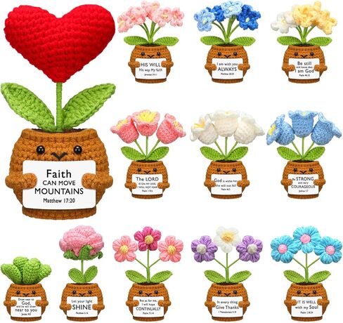 Wavwavw 12 Pcs Inspirational Gifts Bulk Positive Handmade Crochet Flower Gifts for Women Men Church Employee Teacher Nurse Emotional Support Office Decor in Kuwait