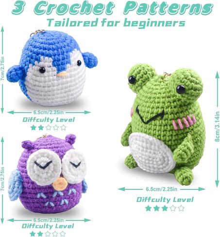 Crochet Kit for Beginners Adults - Learn to Crochet Animal, 3 Cute Animals Patterns with Step-by-Step Video Tutorials, Beginners Crocheting Kits, DIY Art Craft Knitting Set, Gifts for Woman Teen Girls in Kuwait