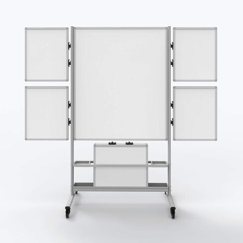 A-to-Z Supply 289-COLLAB-STATION Mobile Double-Sided Magnetic Whiteboard, 4 Attachable Small Boards, Steel Frame, Storage Tray, Rolling Casters, 82.25"W x 76.4"H in Kuwait