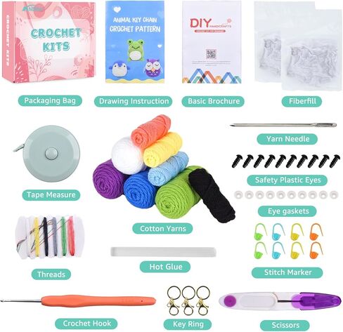 Crochet Kit for Beginners Adults - Learn to Crochet Animal, 3 Cute Animals Patterns with Step-by-Step Video Tutorials, Beginners Crocheting Kits, DIY Art Craft Knitting Set, Gifts for Woman Teen Girls in Kuwait