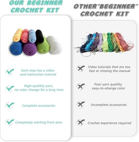 Crochet Kit for Beginners Adults - Learn to Crochet Animal, 3 Cute Animals Patterns with Step-by-Step Video Tutorials, Beginners Crocheting Kits, DIY Art Craft Knitting Set, Gifts for Woman Teen Girls in Kuwait