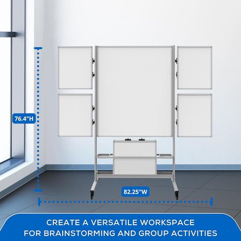 A-to-Z Supply 289-COLLAB-STATION Mobile Double-Sided Magnetic Whiteboard, 4 Attachable Small Boards, Steel Frame, Storage Tray, Rolling Casters, 82.25"W x 76.4"H in Kuwait