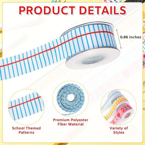 6 Pcs Teacher Ribbon for Gifts 30 Yards Back to School Ribbons Graduation Teacher Appreciation Gift Ruler Pencils Apples Composition Book Crayon DIY Crafts Wrapping Crafting Party Supplies Decorations in Kuwait
